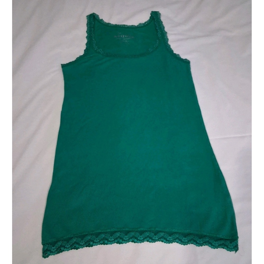 Vintage Y2K Ribbed Stretch Lace Trim Green Cami Bella‎ Swan Elena Gilbert  Sz M